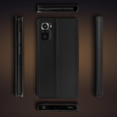 Moozy Flip Case para Xiaomi Redmi Note 10 y Redmi Note 10S, negro - Funda magnética inteligente tipo cartera con tarjetero y soporte, ranuras para tarjetas de crédito, función kickstand