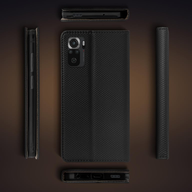 Moozy Flip Case para Xiaomi Redmi Note 10 y Redmi Note 10S, negro - Funda magnética inteligente tipo cartera con tarjetero y soporte, ranuras para tarjetas de crédito, función kickstand