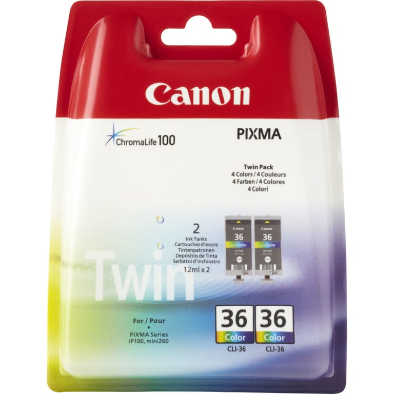 Cartouche jet dencre Canon CLI 36 Couleur Jet dencre 80 Pages Pack de 2 - vue 2