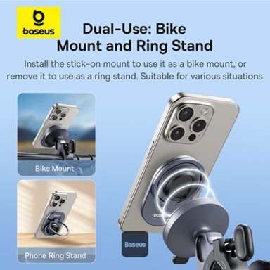 Baseus PrimeTrip support per telefono 2 in 1 per bicicletta / scooter / moto con anello supporto - Magnetico - Universale - Cosmic Black