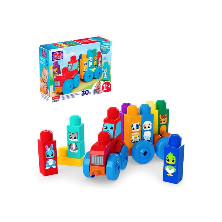Jeu de construction Mega Bloks Tracteur et Animaux 30 pièces pour tout-petits Multicolore - Neuf