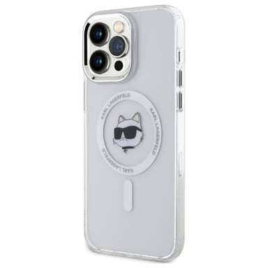Custodia Karl Lagerfeld per iPhone 14 Pro Max 6,7'' bianco Custodia rigida IML Metal Choupette Head MagSafe