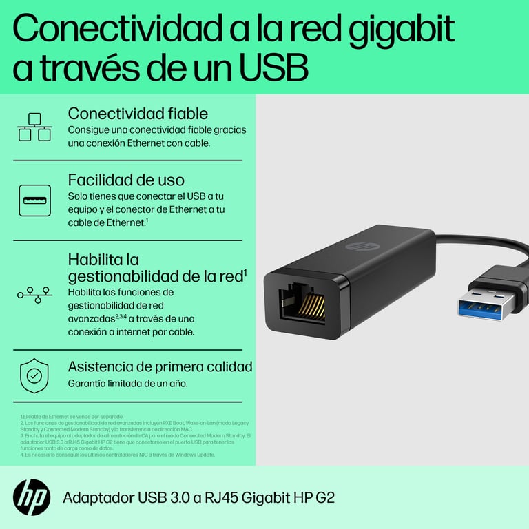 HP Adaptateur USB 3.0 RJ45 vers Gigabit G2 Neuf - vue 2