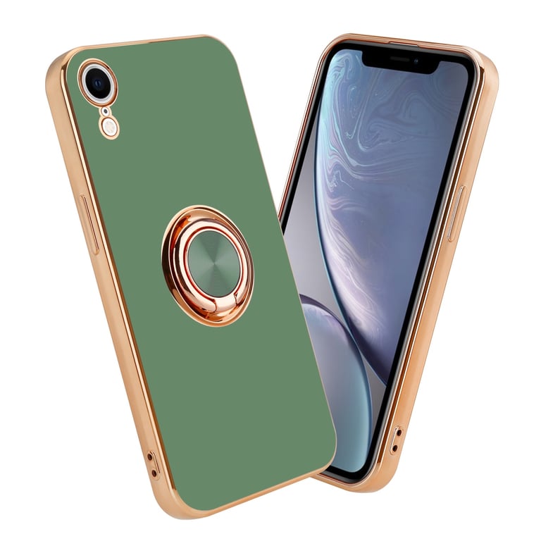 Coque pour Apple iPhone XR en Glossy Vert Clair - Or avec anneau Housse de  protection Étui en silicone TPU flexible, avec protection pour appareil  photo et support voiture magnétique - Cadorabo