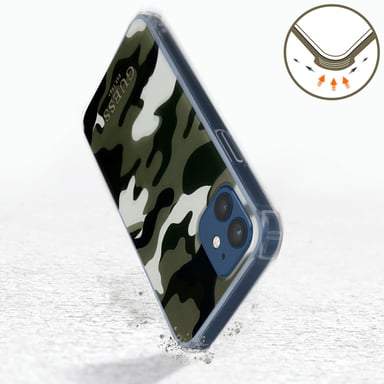 Coque pour iPhone 12 et 12 Pro avec Dragonne Motif Camouflage Vert