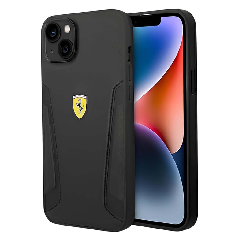 Ferrari Coque pour iPhone 14 Plus Antichoc en Cuir Stamp Sides