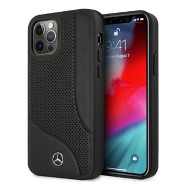 Funda Mercedes para iPhone 12 Pro Max 6.7'' negro Superficie de piel perforada