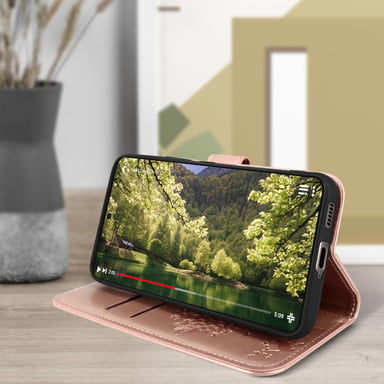 Étui pour Samsung S22 Portefeuille Support Vidéo Mandala Arbre Rose champagne