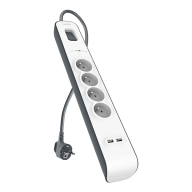 Protección contra sobretensiones Belkin BSV401CA2M Negro, blanco 4 salida(s) CA 2 m