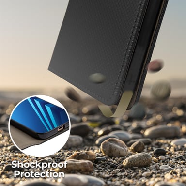 Moozy Case Flip Cover pour Samsung A8 2018, Noir - Étui à Rabat Magnétique Intelligent avec Porte-Cartes et Support
