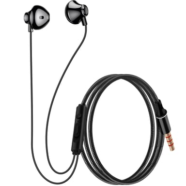 Écouteurs Nylon Tressé Intra-auriculaires Jack 3.5mm Kit mains libres Noir