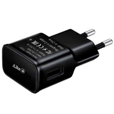 iLike ITC01 Cargador de enchufe USB 1A Universal para todos los dispositivos electrónicos móviles y domésticos 4,7-5,2 V Negro