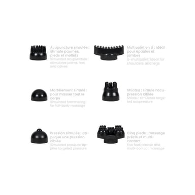 Pistolet de massage multifonction LIVOO DOS223C XXL 6-en-1 12 modes 10 vitesses poignée XXL Noir rechargeable 2000 mAh, arrêt auto 15 min, écran rétroéclairé bleu