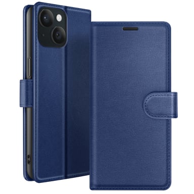 Zanaé Funda tipo cartera para iPhone 15 con soporte y lengüeta magnética Azul oscuro