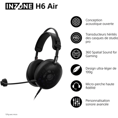 Auriculares para juegos con cable Inzone H6 Air para Sony, color negro.