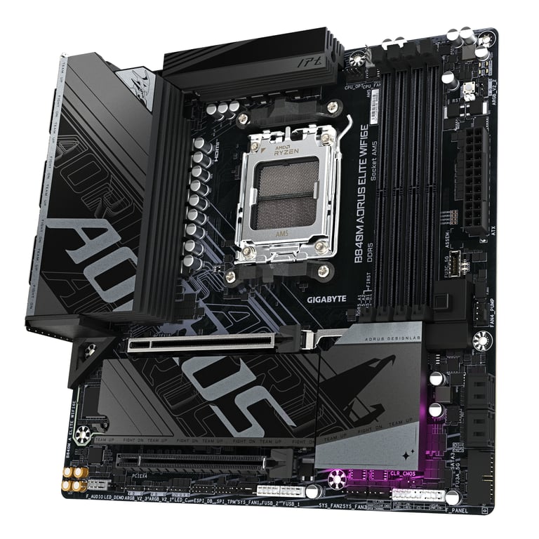 GIGABYTE B840M AORUS ELITE WIFI6E Carte Mère – Processeurs AMD Ryzen 9000 10+2+2 phases VRM jusqu'à 8200 MHz DDR5 O.C. 2 x .2 PCIe 4.0 Wi Fi 6E LAN 2.5 GbE USB 3.2 Gen 2 Neuf - vue 2