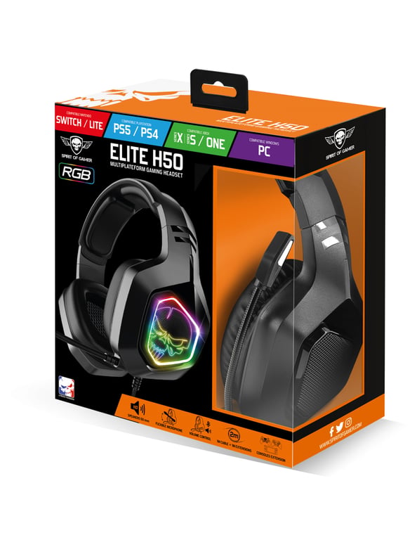 Casque Spirit of Gamer Elite-H50 – Avec Fil, 50mm, LED RGB, Compatible Multiplateforme - vue 2
