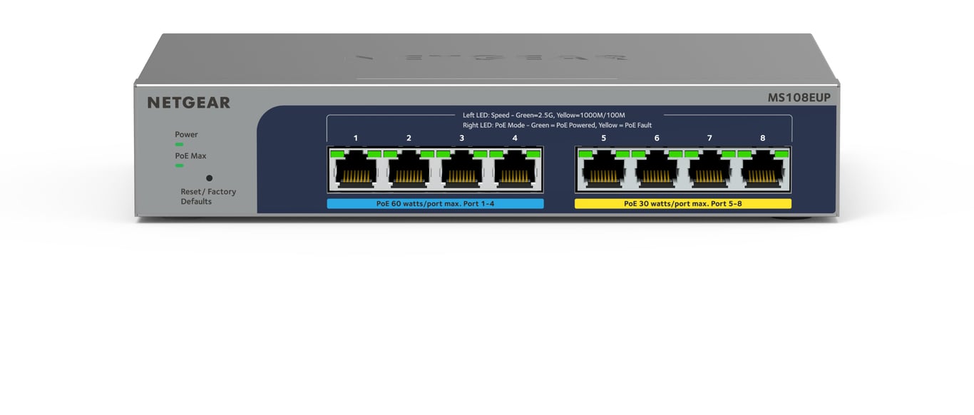 NETGEAR 8-port Ultra60 PoE++ Multi-Gigabit (2.5G) Ethernet Plus Switch Géré L2/L3 2.5G Ethernet (100/1000/2500) Connexion Ethernet, supportant l'alimentation via ce port (PoE) Gris - Neuf