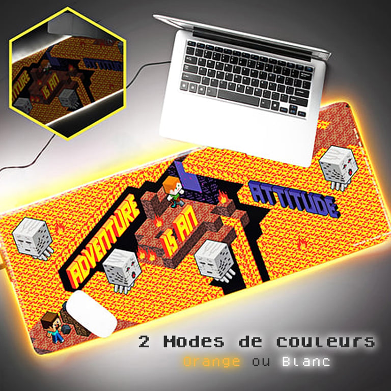 Grand tapis de gamer Minecraft avec effets lumineux RGB optimisé pour le jeu Neuf - vue 2