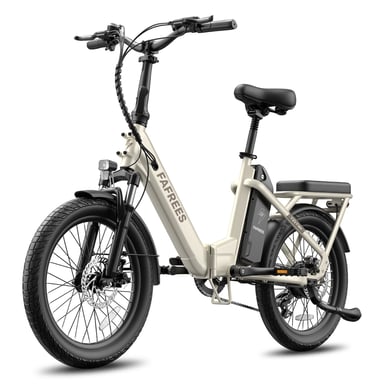 Vélo électrique pliant FAFREES F20 Flex, batterie amovible 25 Ah, 7 vitesses pour les trajets urbains - blanc cassé