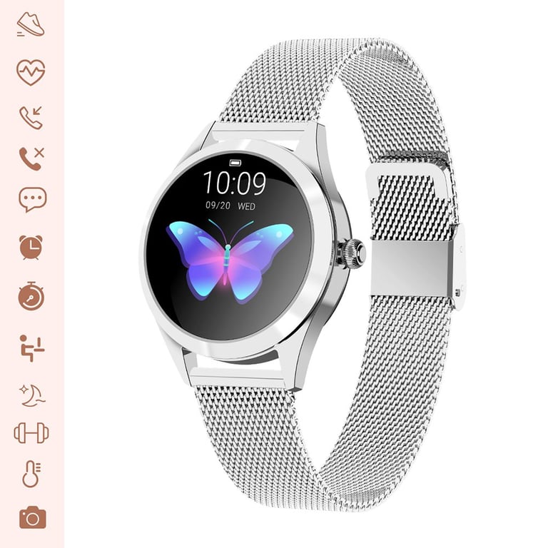 Montre connectée bluetooth IP68 avec podomètre, motineur de sommeil argent  bracelet métal - Evetane