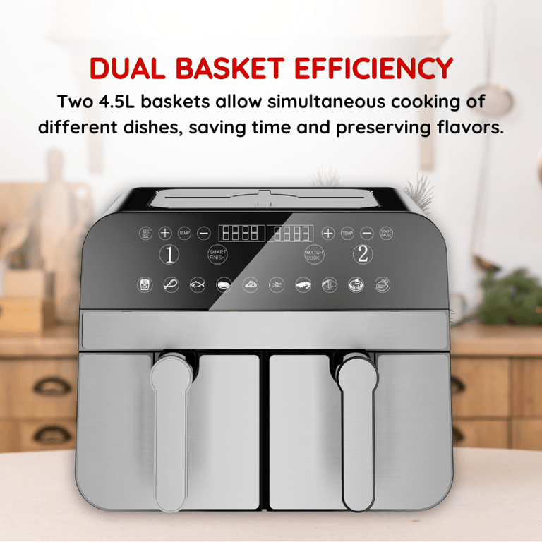 Friteuse à air chaud Airfryer numérique double panier Acier Inoxydable Comfy Nest CN AFD45NS Neuf - vue 3