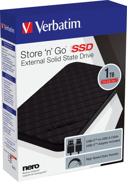 Verbatim Disque SSD portable Store 'n' Go USB 3.2 Gén 1 1 To - Neuf