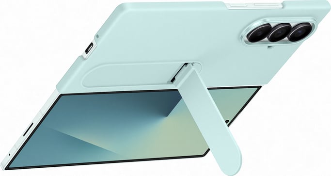 Samsung Funda de silicona para Samsung Z Fold 7 con soporte y protecciones Pantalla Verde agua