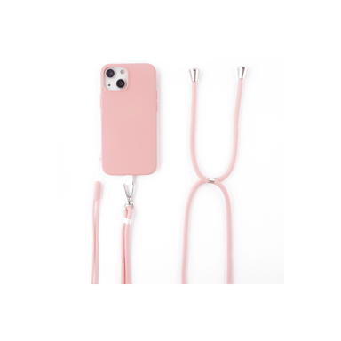 Custodia in silicone rosa pop per Apple iPhone 14 Plus - Fascia da collo e braccialetto inclusi