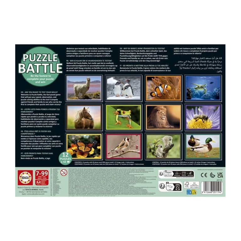 Puzzle - EDUCA - Battle Jr Natura - 12 puzzles - 42 pieces - Theme nature - Pour enfants a partir de 7 ans - Neuf