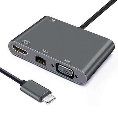 Adaptador USB C HEDEN USB C macho / HDMI F+VGA F+RJ45 HDMI 40/30HZ, VGA 1920*1080P RJ45 1000Mbps , Gamme sachet