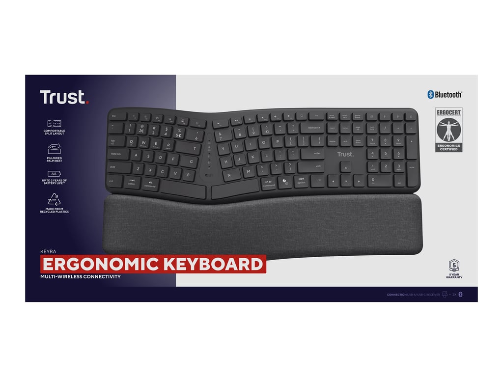 Clavier Sans Fil Trust Keyra 25705 – Ergonomique, AZERTY, Multidispositif - vue 4