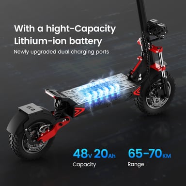 Trottinette électrique tout-terrain iScooter iX8 pour adulte 2400 W 48 V 20 Ah 12''