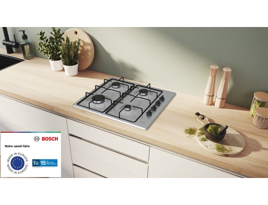 Bosch Table de cuison gaz 60cm 4 feux inox PBP6B5K80 - vue 5