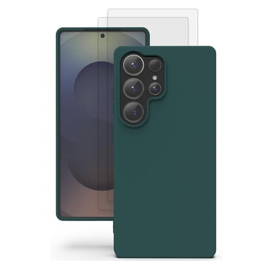 EVETANE Coque Samsung Galaxy S25 Ultra Silicone Liquide Verte + 2 Vitres en Verre Trempé Protection écran