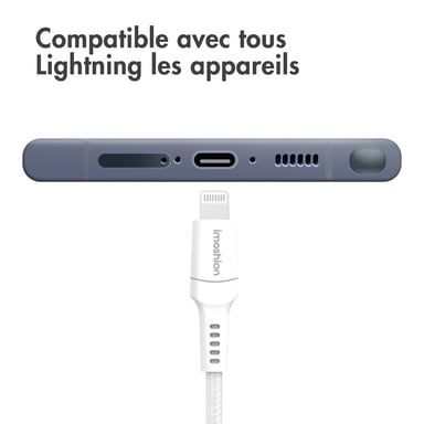 imoshion ?Câble Lightning vers USB - Non MFi - Textile tressé - 0,5 mètre - Blanc