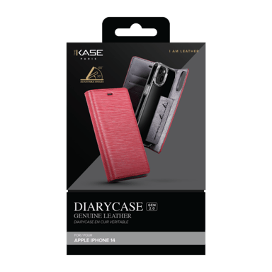 Diarycase 2.0 Custodia a conchiglia in vera pelle con supporto magnetico per Apple iPhone 14, rosso bordeaux