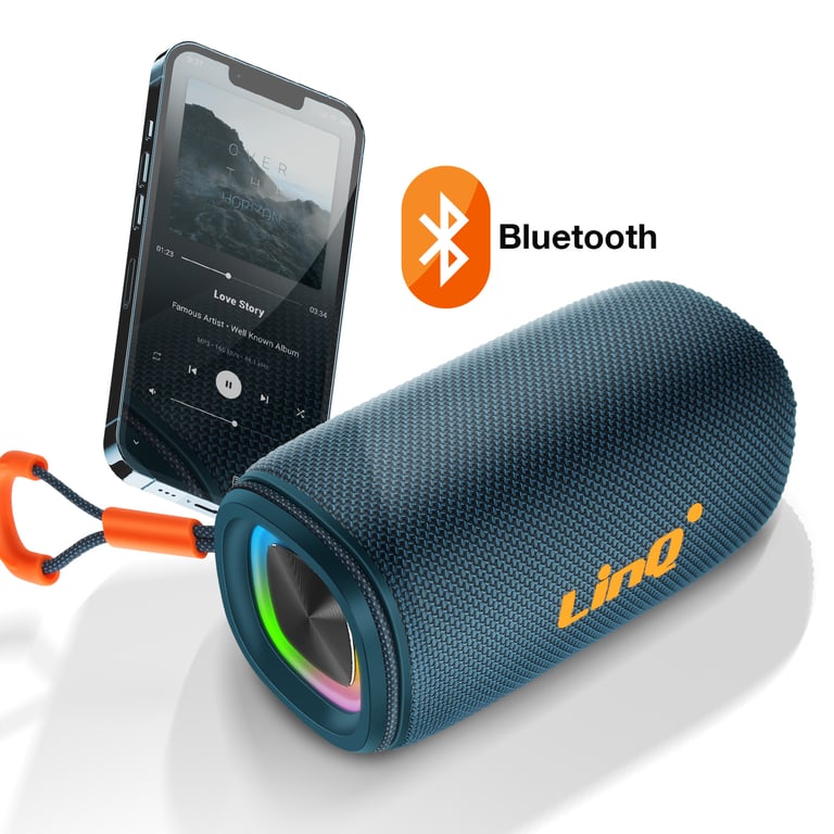 Enceinte Bluetooth 8W Portable Étanche IPX6 avec LED Multicolore Bleu - Neuf