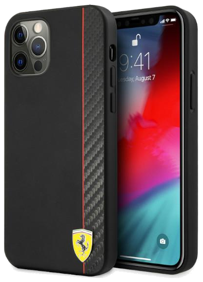 Étui Ferrari pour iPhone 12 Pro Max 6.7 Noir On Track Carbon Stripe