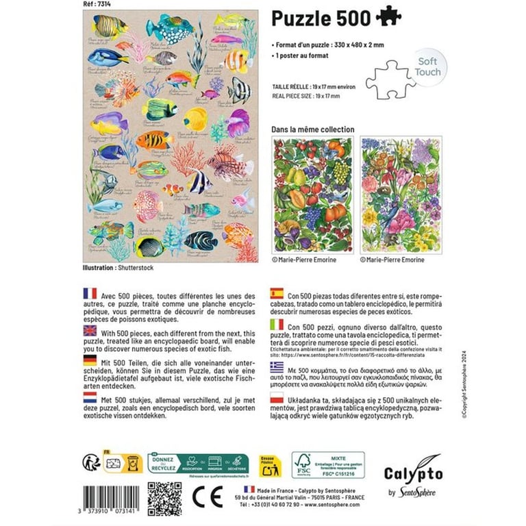 Puzzle SENTOSPHERE Calypto 500 pièces Poissons exotiques Toucher soyeux Dès - vue 5