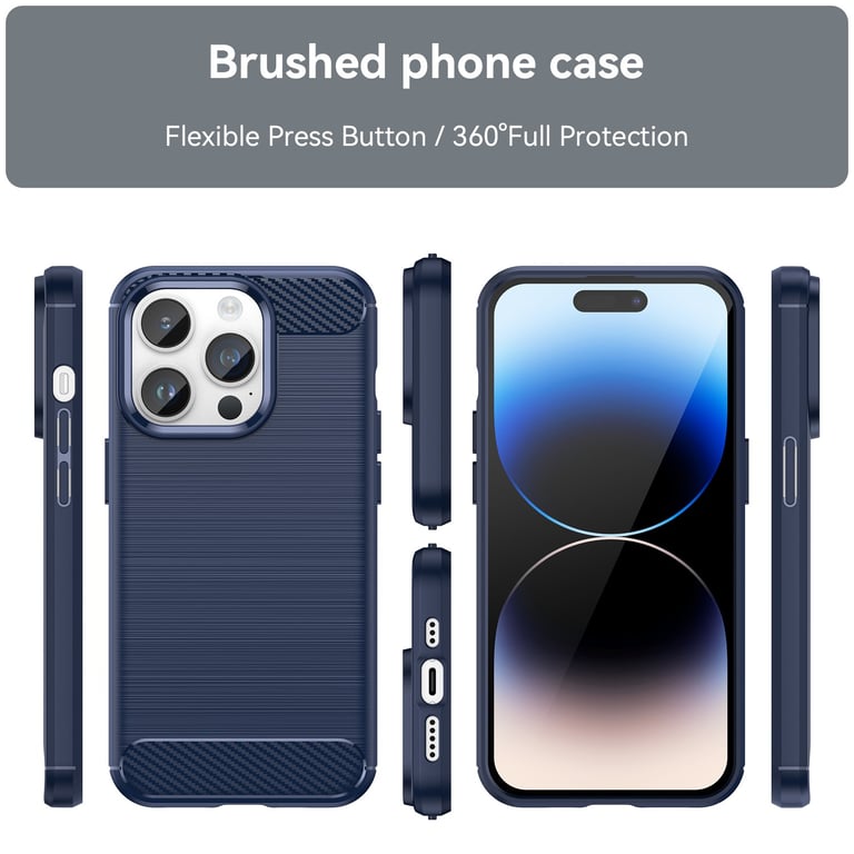 Coque pour Apple iPhone 14 PRO MAX en BRUSHED BLEU Housse de protection Étui en silicone TPU flexible, aspect inox et fibre de carbone