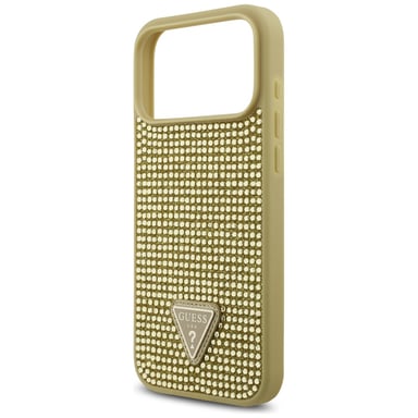 Custodia Guess con logo triangolo strass per iPhone 17 Pro Max oro