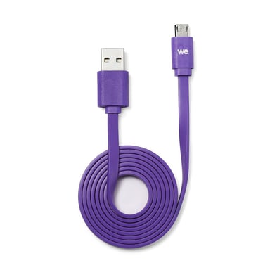 WE 1m Cable Plano Micro USB Reversible - Conector Ultra Resistente - Carga Rápida para Samsung Huawei Nexus Sony - Morado