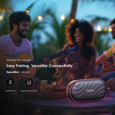 oraimo SpaceBox – Altavoz Bluetooth 5.4, 8W, autonomía 30h, luces LED personalizables, modos Bluetooth y tarjeta MicroSD