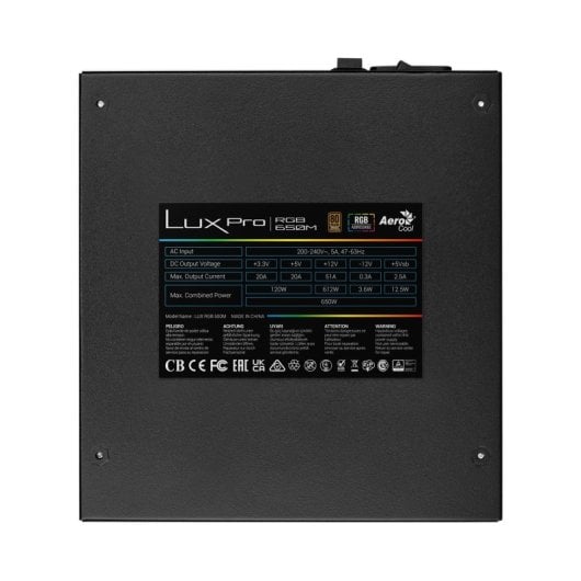 Aerocool LUX PRO RGB Bloc d'alimentation Semi modulaire RGB 80Plus +88% Condensateurs Japonais Ventilateur 14cm - vue 4