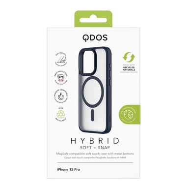 QDOS Funda para iPhone 15 Pro Hybrid Soft con Snap Compatible con MagSafe Azul marino