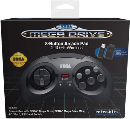 Retrobit - Sega Mega Drive Mando inalámbrico de 8 botones 2.4Ghz - Dongle USB/Puerto original incluido