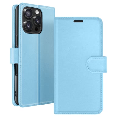 Zanaé Funda tipo cartera para iPhone 16 Pro con soporte y lengüeta magnética Azul Claro
