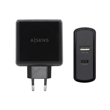 AISENS ASCH-2PD45A-BK chargeur d'appareils mobiles GPS, Manettes de jeu, MP3, MP4, Téléphone portable, Ordinateur portable, Smartphone, Tablette Noir Secteur Charge rapide Intérieure