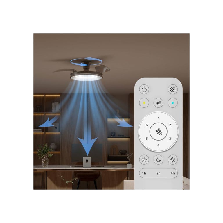 Ventilateur de plafond Philips Atlas avec LED, pales rétractables, nickel et télécommande - Neuf